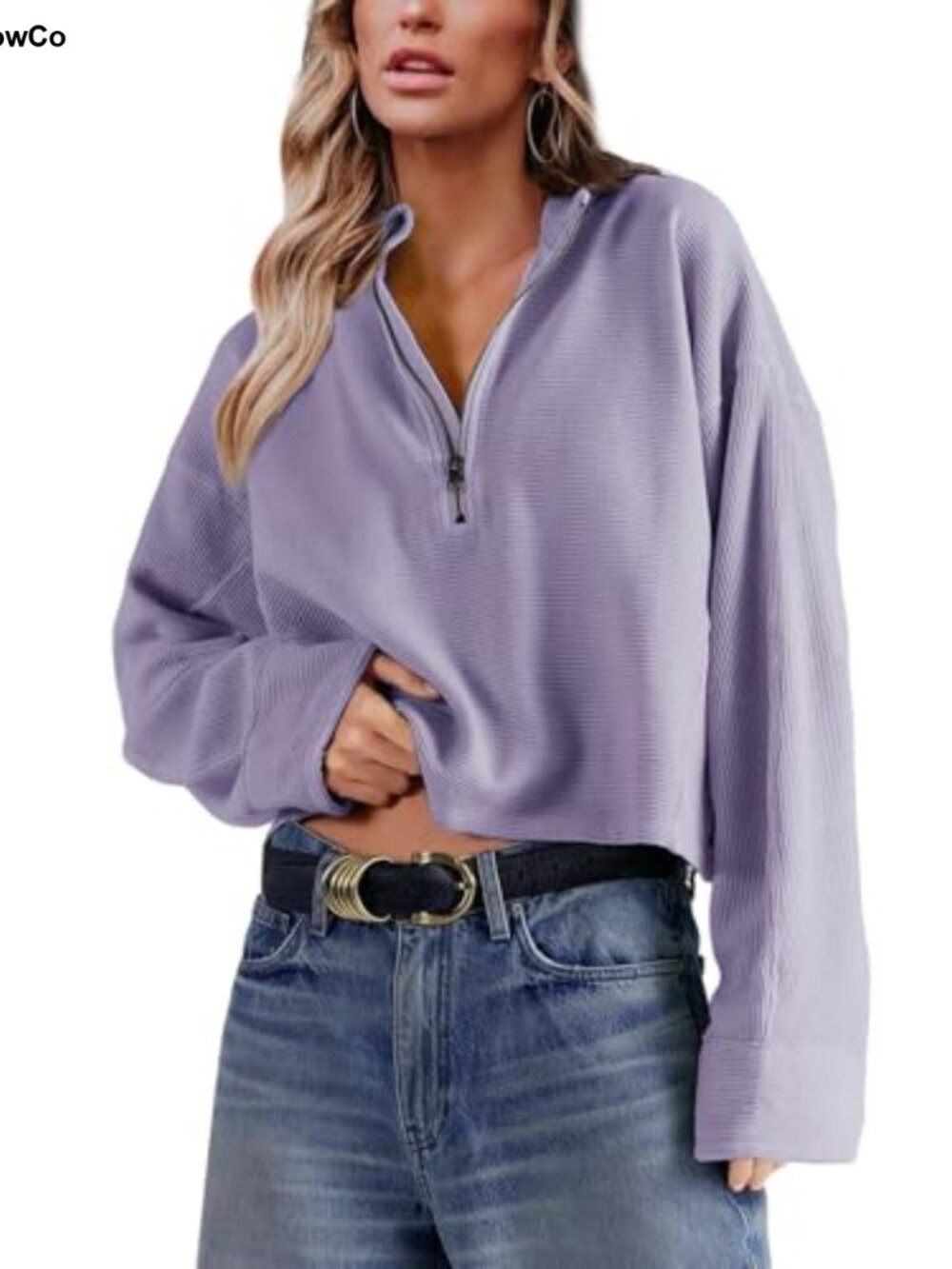 Corduroy Half Zip Cropped Sweatshirt Oversized Long Sleeve Pullover